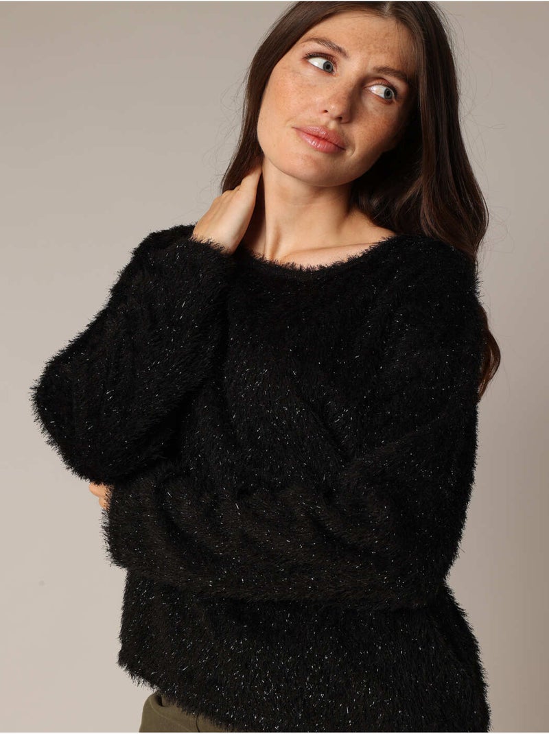 Pull moelleux à col rond, manches longues et coupe ample 'Deeluxe' Noir - Kiabi