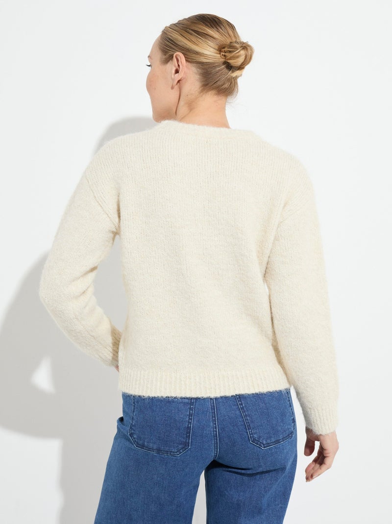 Pull moelleux col rond fleurs brodées - Afibel Beige - Kiabi