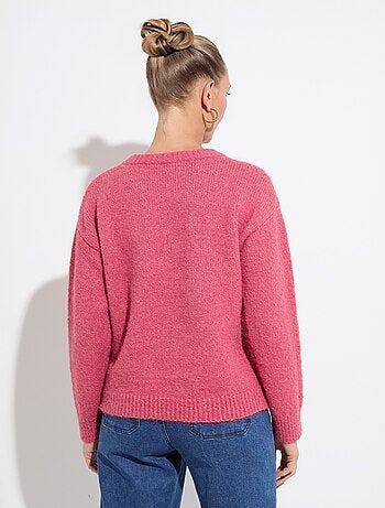 Pull moelleux col rond fleurs brodées - Afibel