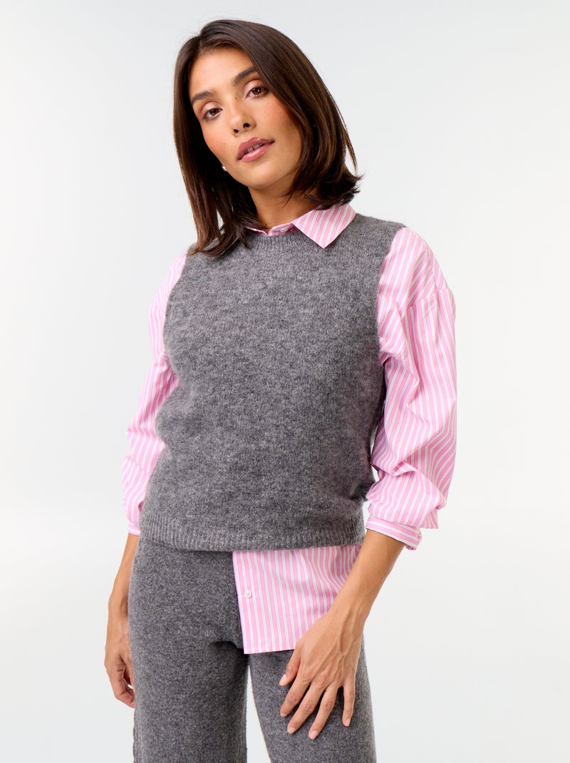 Pull mohair sans manches Gris - Kiabi
