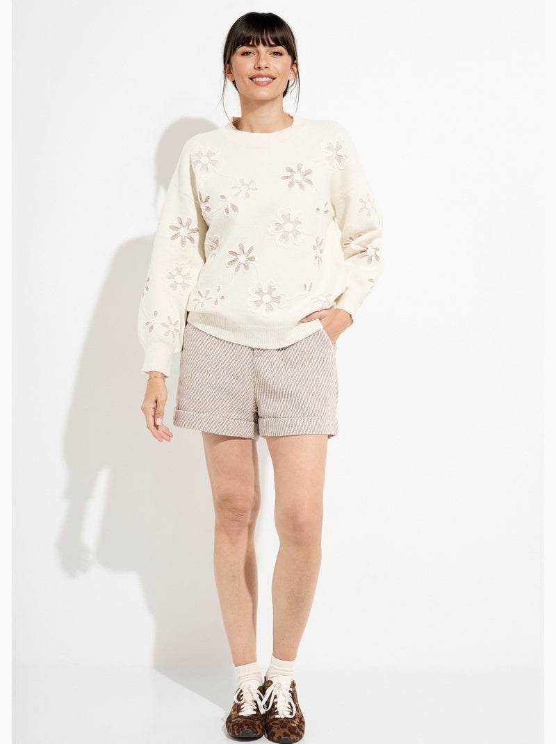 Pull montant application fleurs brodées - afibel Beige - Kiabi