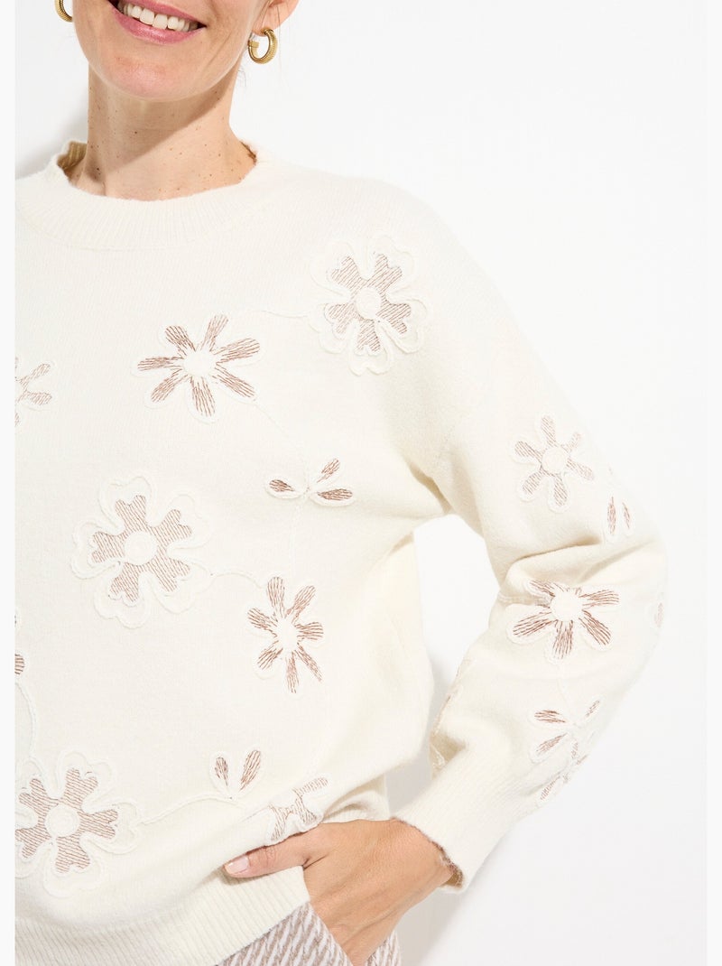 Pull montant application fleurs brodées - afibel Beige - Kiabi