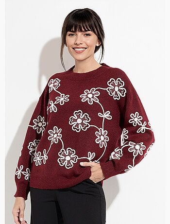 Pull montant application fleurs brodées - afibel