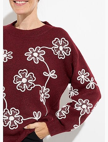 Pull montant application fleurs brodées - afibel