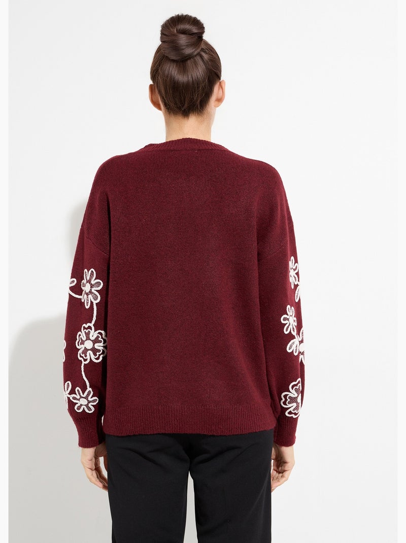 Pull montant application fleurs brodées - afibel Bordeaux - Kiabi