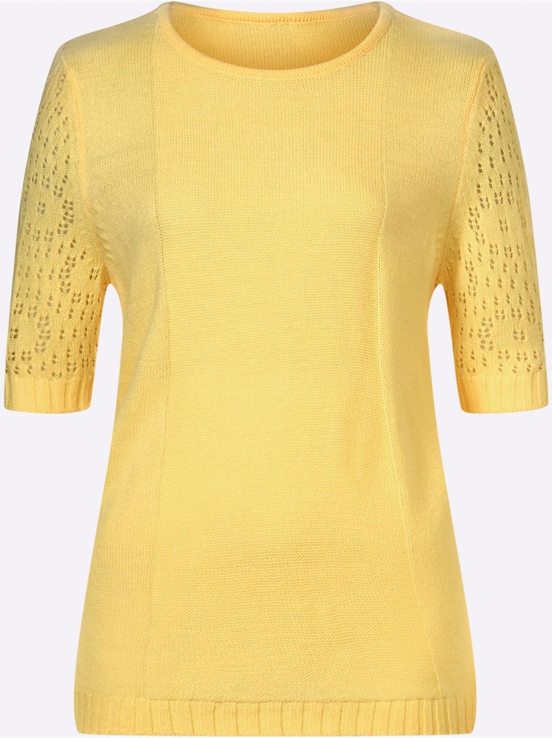 Pull Motif Ajouré à La Manche - Taille Standard - Moda Vilona Jaune citron - Kiabi