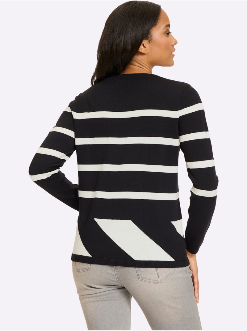 Pull Motif Graphique - Taille Standard - Helline Noir Ecru - Kiabi