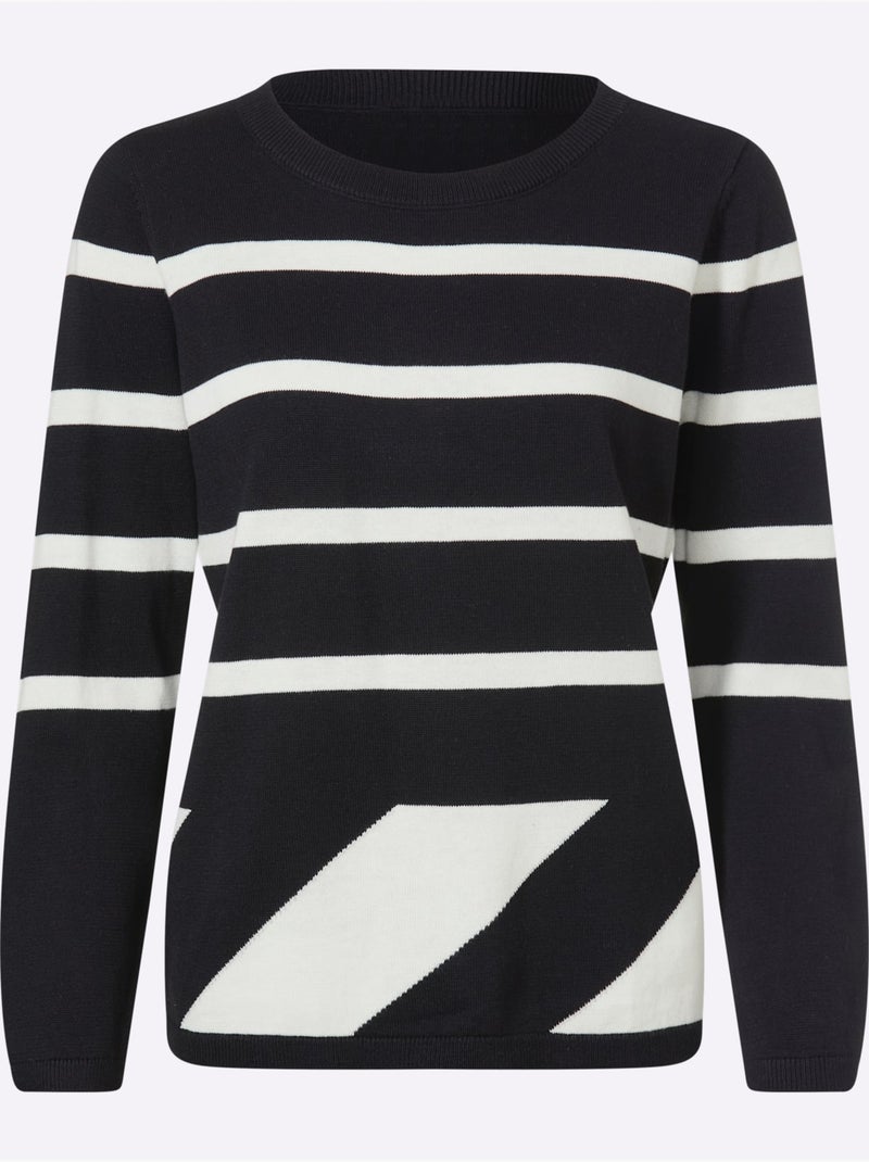 Pull Motif Graphique - Taille Standard - Helline Noir Ecru - Kiabi