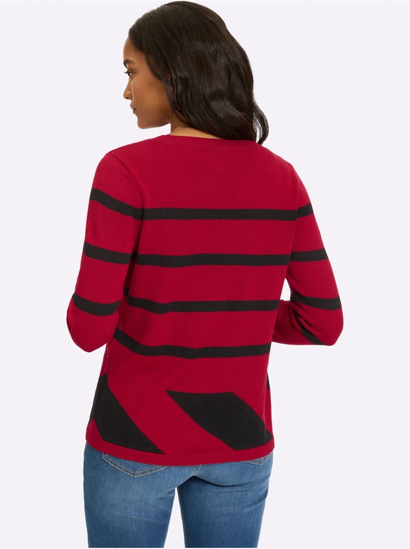 Pull Motif Graphique - Taille Standard - Helline Noir Rouge - Kiabi