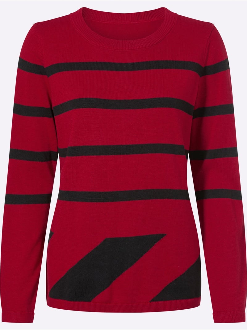 Pull Motif Graphique - Taille Standard - Helline Noir Rouge - Kiabi