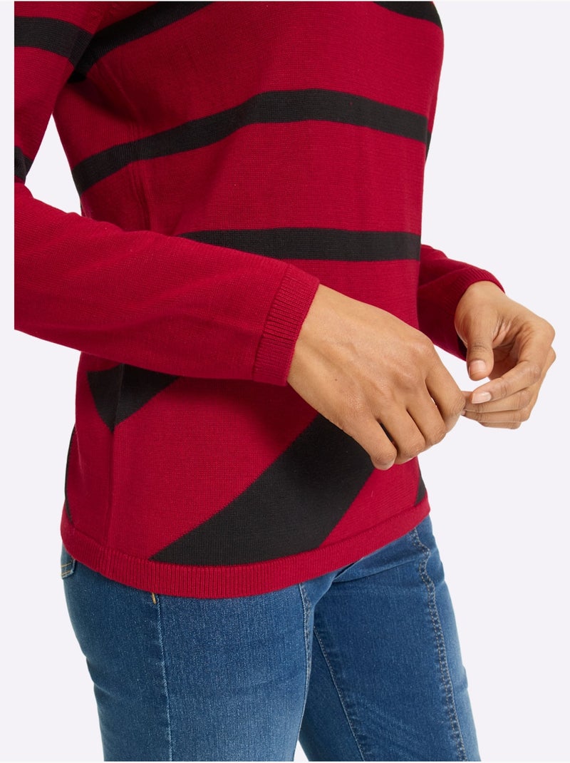 Pull Motif Graphique - Taille Standard - Helline Noir Rouge - Kiabi