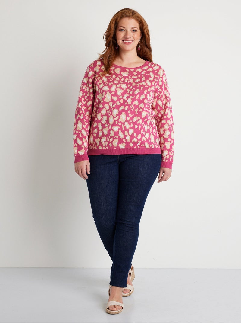 Pull motif léopard col rond - Afibel Rose - Kiabi
