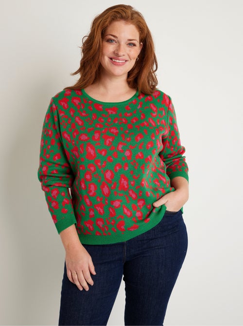 Pull motif léopard col rond - Afibel - Kiabi