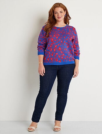 Pull motif léopard col rond
