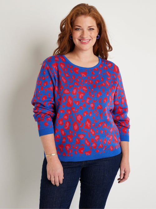 Pull motif léopard col rond - Kiabi