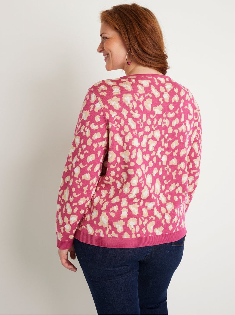 Pull motif léopard col rond Rose - Kiabi