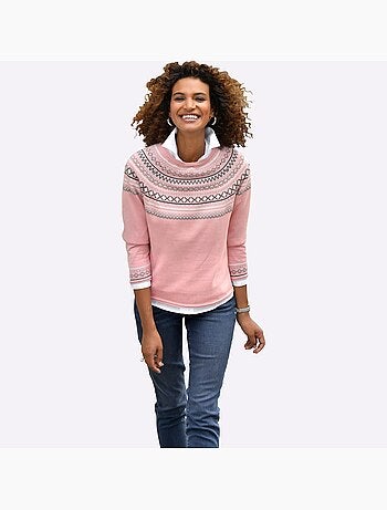 Pull col rond motif norvégien et manches raglan et finitions côtelées - taille standard - witt