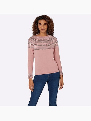 Pull col rond motif norvégien et manches raglan et finitions côtelées - taille standard - witt
