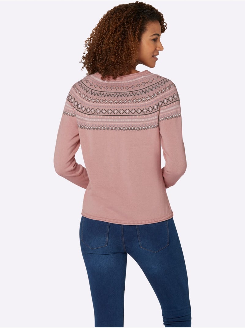 Pull motif norvégien jacquard col rond et finitions côtelées - taille standard - witt Rose - Kiabi
