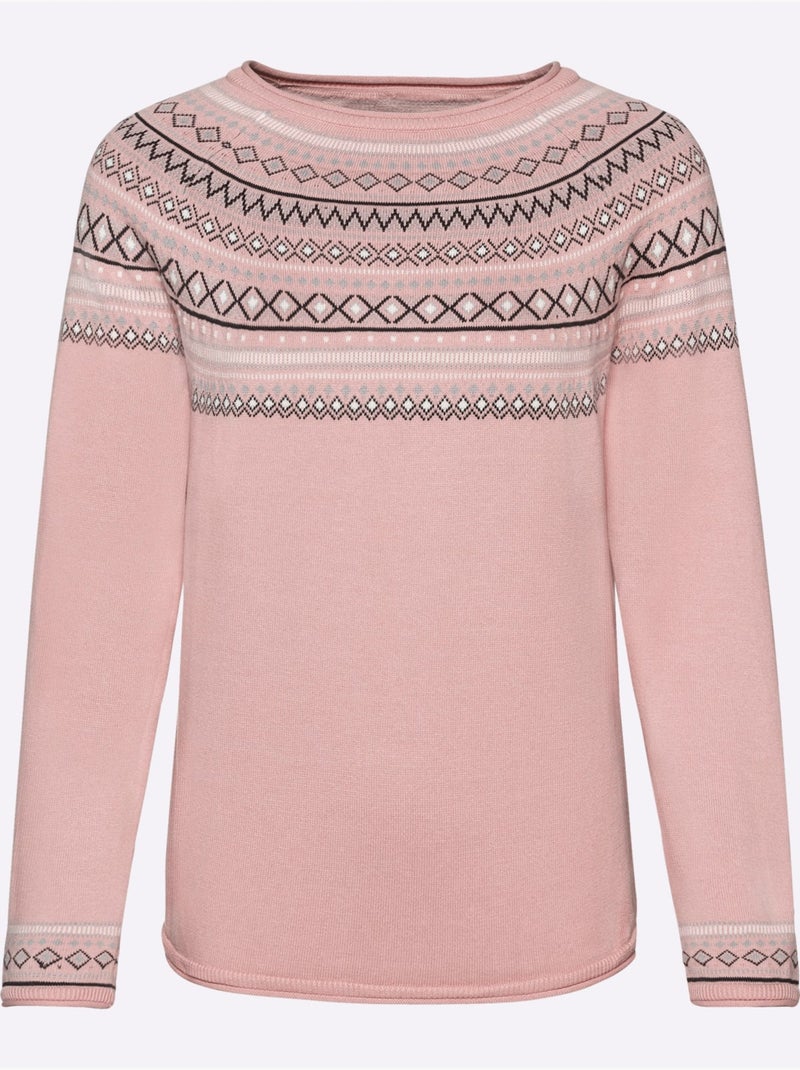 Pull motif norvégien jacquard col rond et finitions côtelées - taille standard - witt Rose - Kiabi