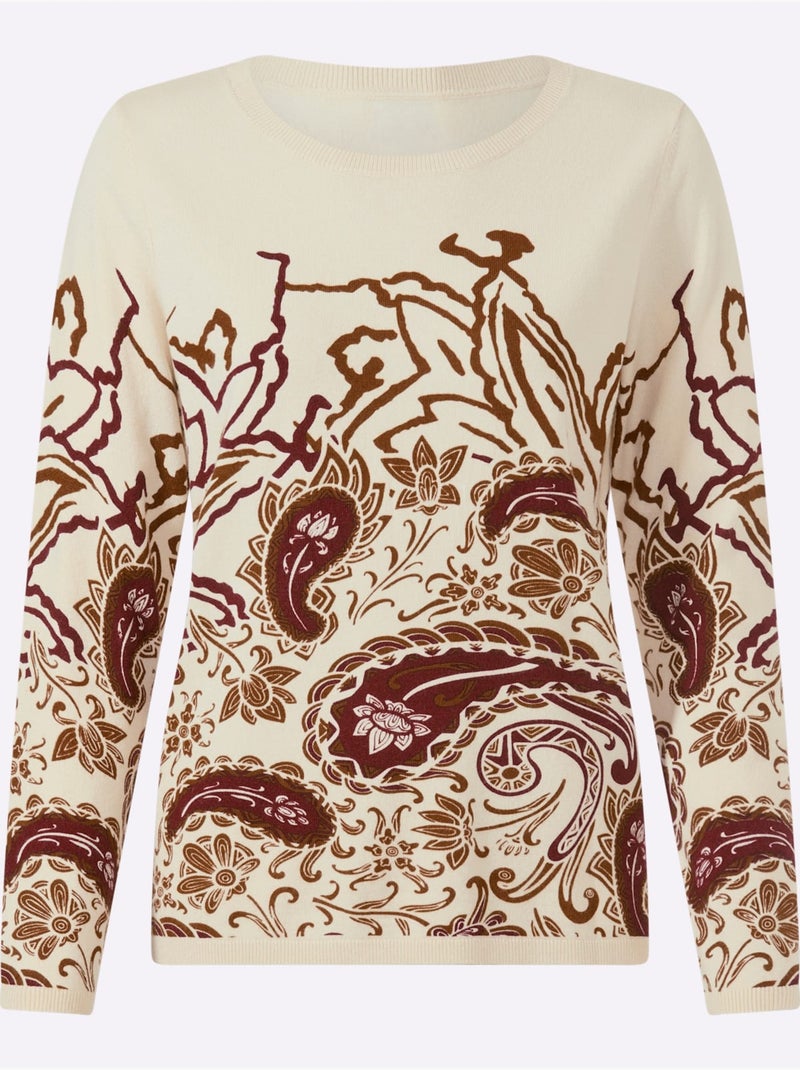 Pull motif paisley - taille standard - helline Ecru/Rouge - Kiabi