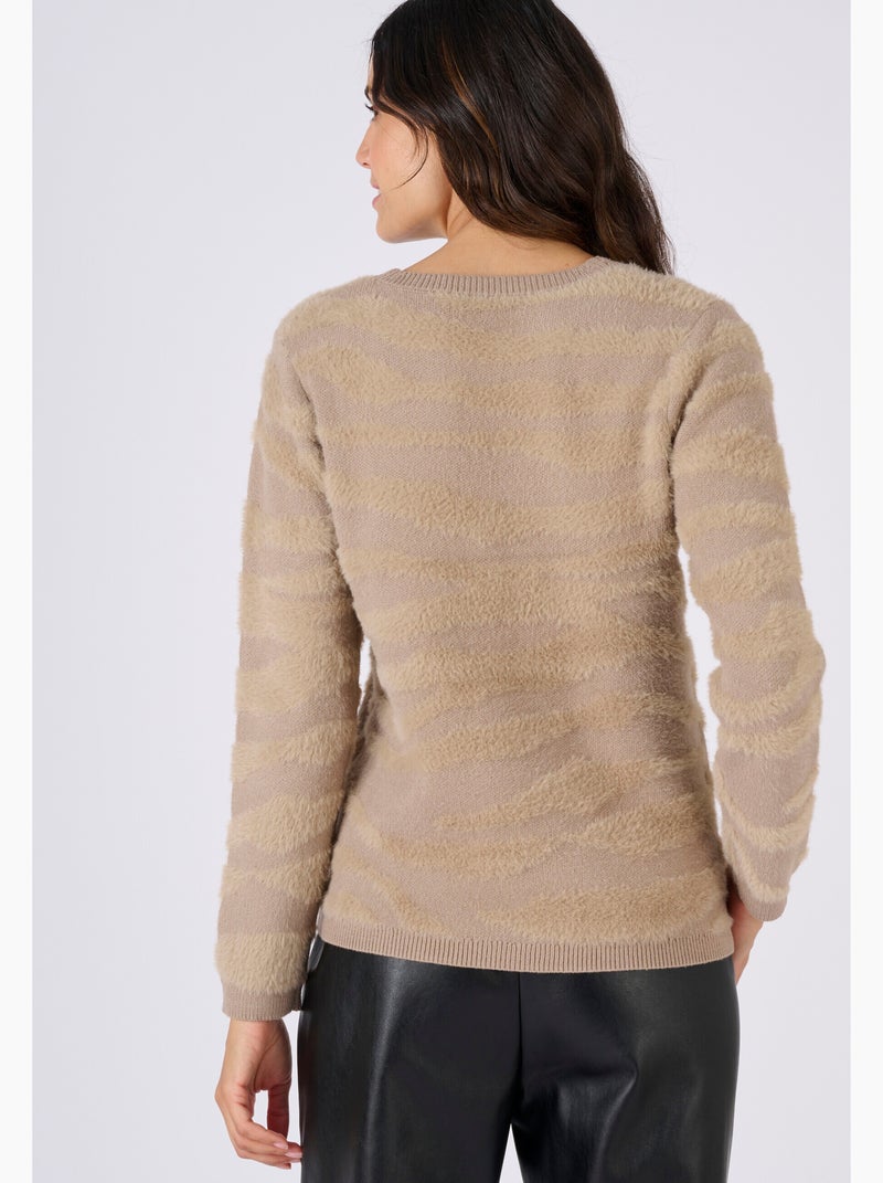Pull motif zébré maille poilue - Damart Beige - Kiabi