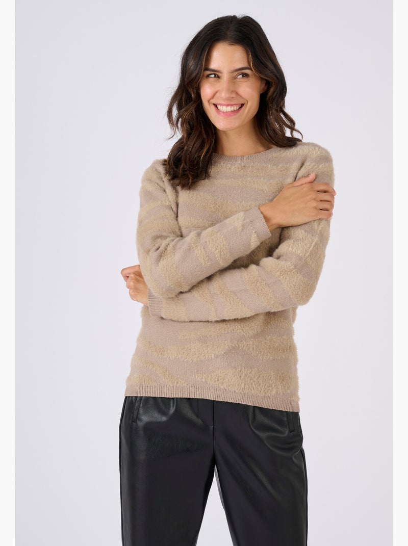 Pull motif zébré maille poilue - Damart Beige - Kiabi