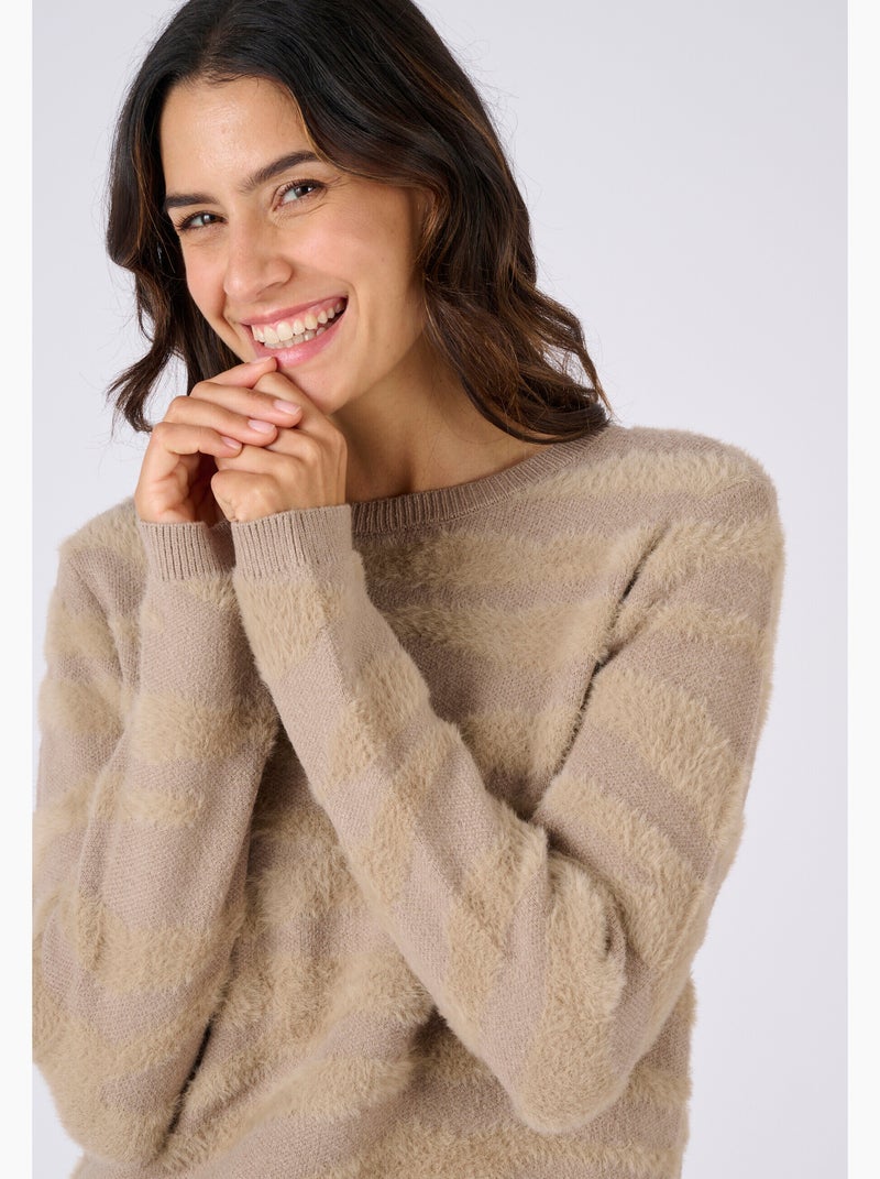 Pull motif zébré maille poilue - Damart Marron - Kiabi