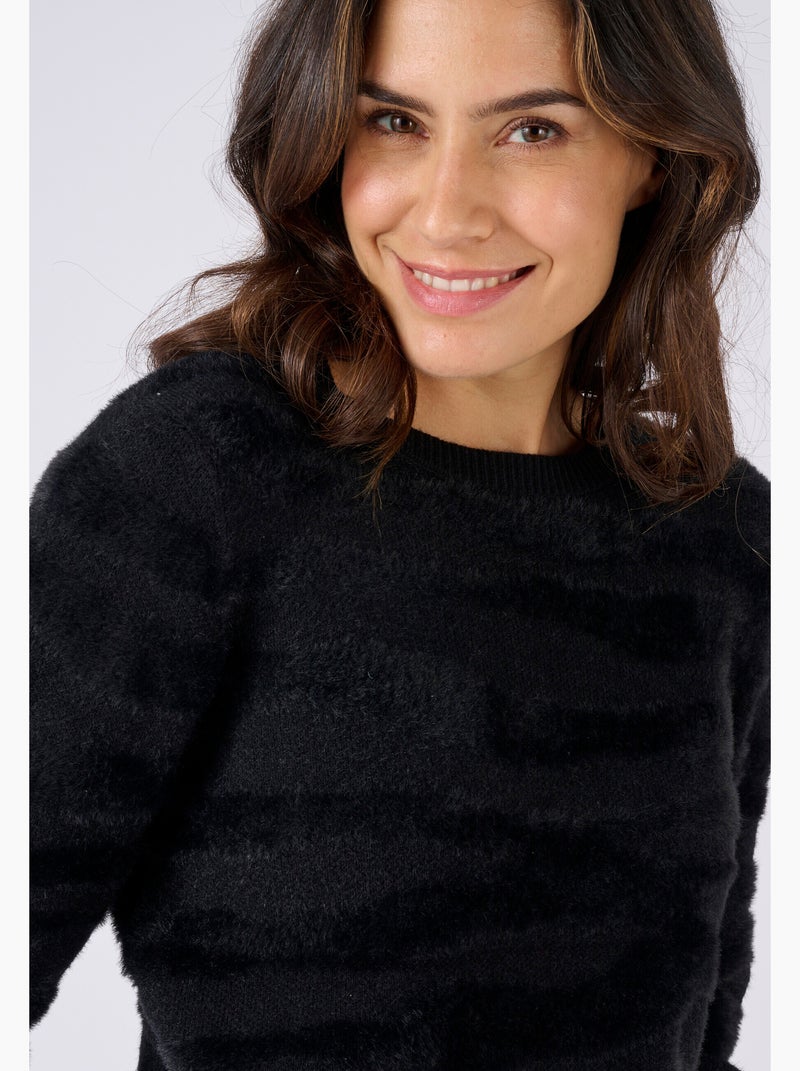 Pull motif zébré maille poilue - Damart Noir - Kiabi