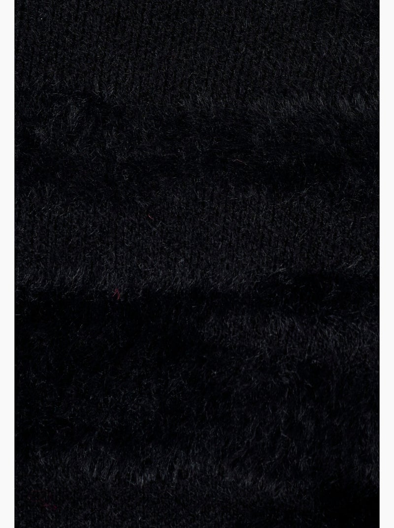 Pull motif zébré maille poilue - Damart Noir - Kiabi