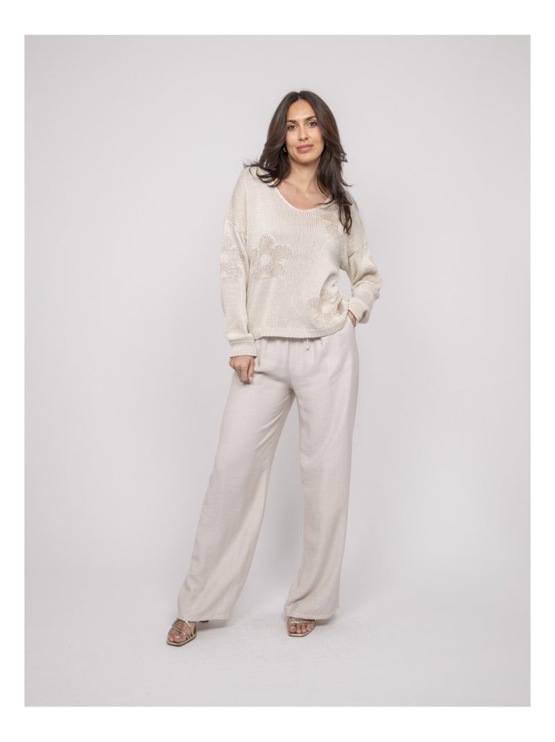 Pull motifs lurex KALYSSA Beige - Kiabi
