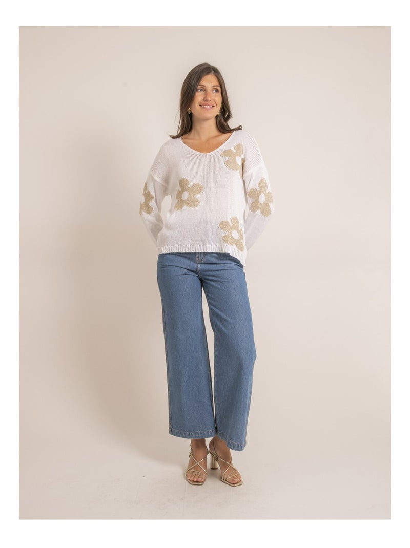Pull motifs lurex KALYSSA Blanc - Kiabi