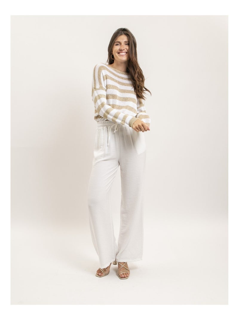 Pull motifs rayures lurex KANINA Blanc - Kiabi