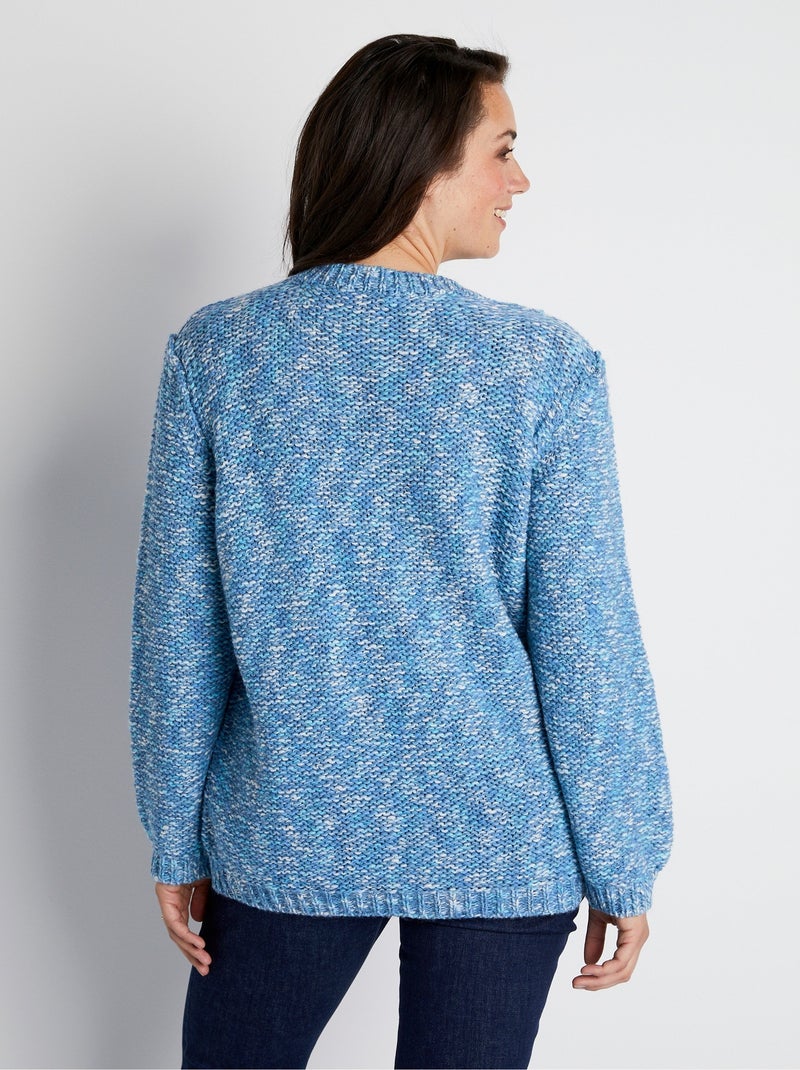 Pull mouliné col rond avec laine et alpaga - Afibel Bleu - Kiabi