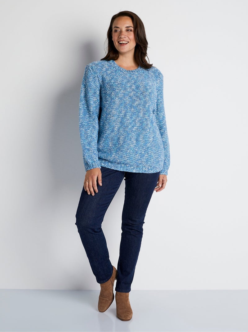 Pull mouliné col rond avec laine et alpaga - Afibel Bleu - Kiabi