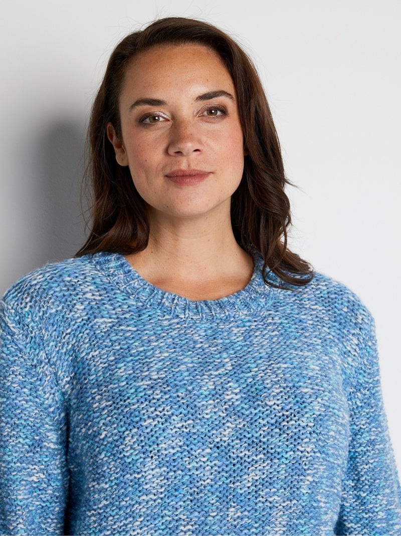 Pull mouliné col rond avec laine et alpaga - Afibel Bleu - Kiabi
