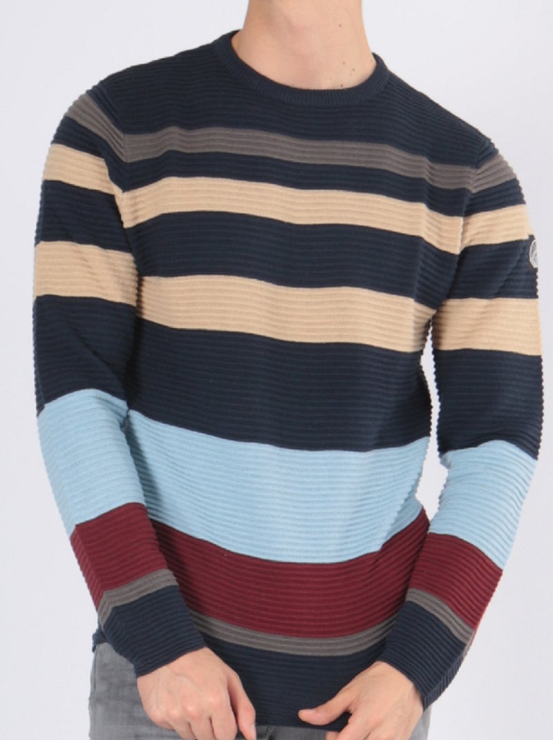 Pull multi color col rond Bleu Gris - Kiabi