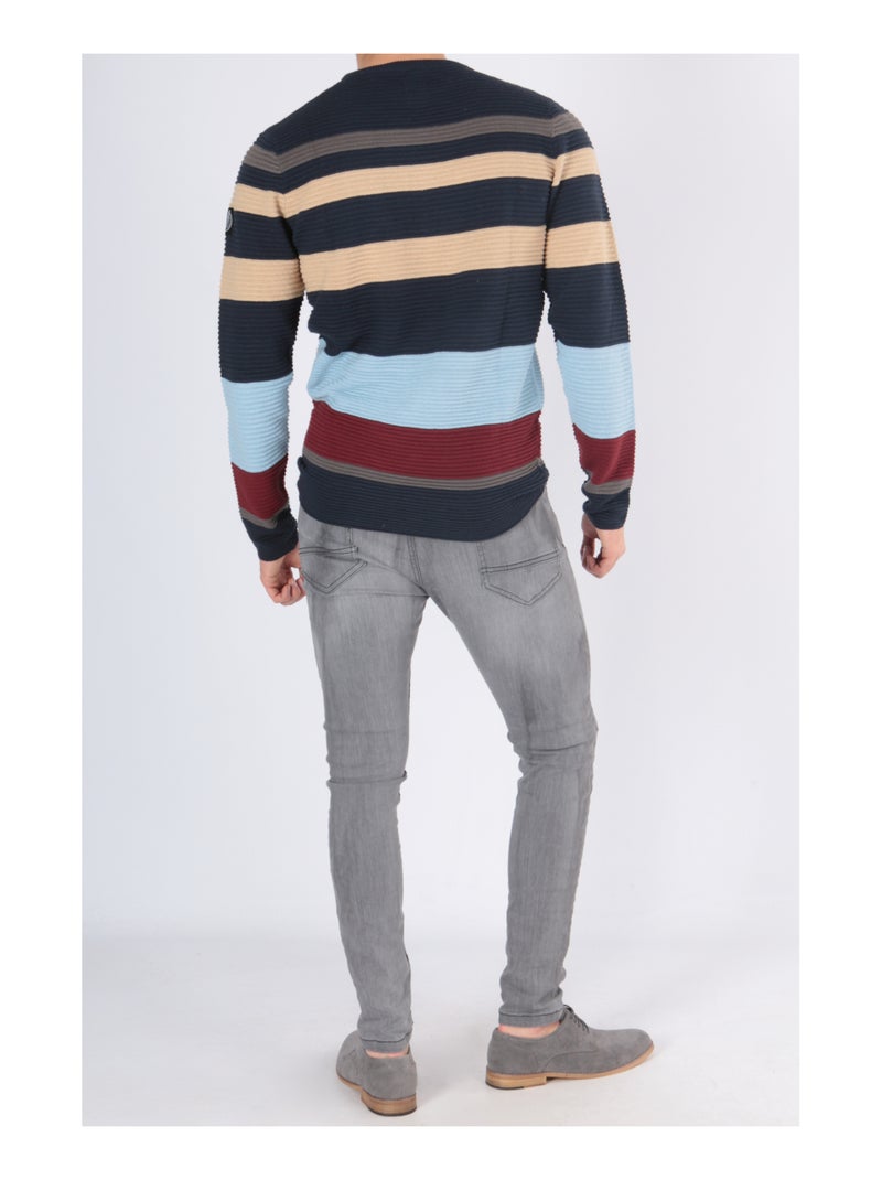 Pull multi color col rond Bleu Gris - Kiabi