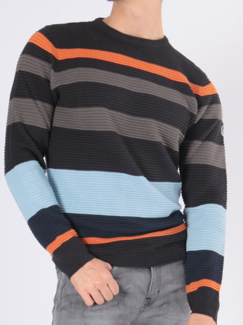 Pull multi color col rond Noir Orange - Kiabi
