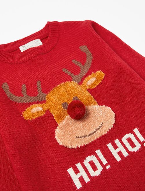 Pull de Noël INSFITY - Sweat Dessin Animé Rouge - Manches Longues Col
