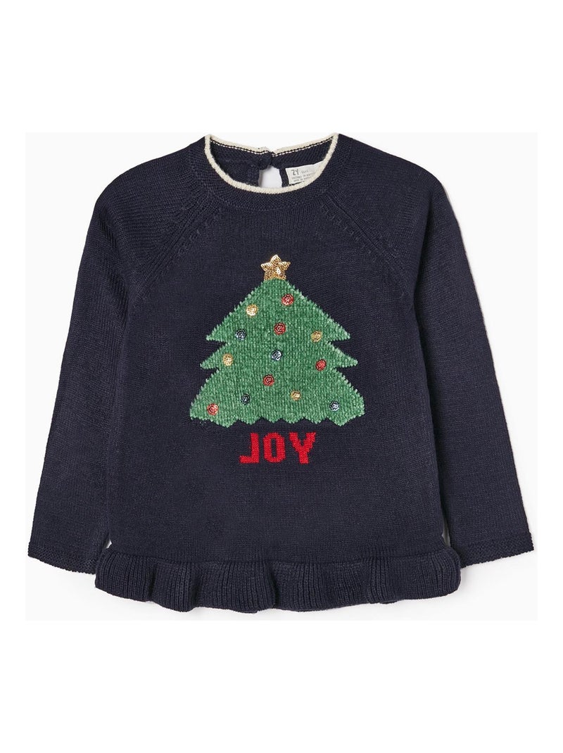 Pull Noel Fille 'Sapin de Noel'   NOËL Bleu foncé - Kiabi