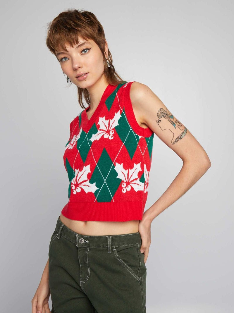 Pull Noël sans manches Rouge - Kiabi
