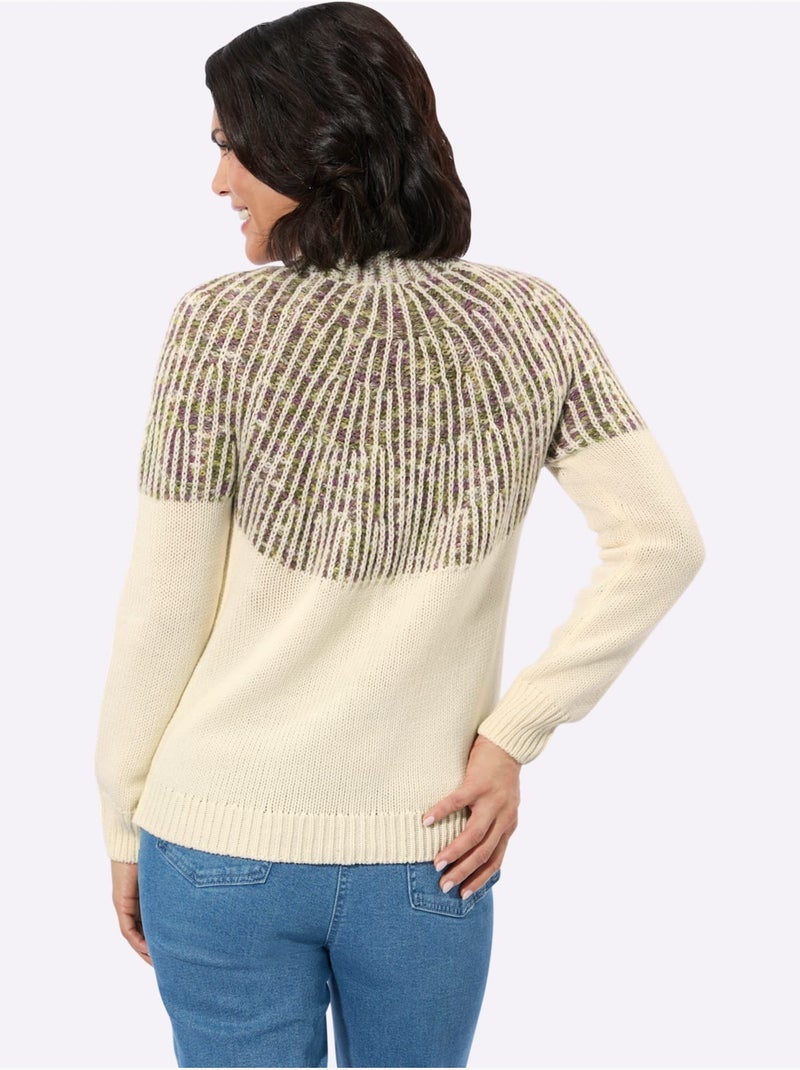 Pull Norvégien 25% Laine - Taille Standard - Witt Écru/Violet - Kiabi