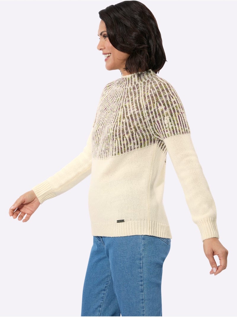 Pull Norvégien 25% Laine - Taille Standard - Witt Écru/Violet - Kiabi