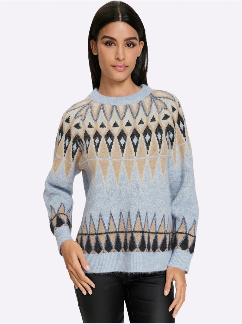 Pull norvégien joli motif norvégien - taille standard - helline Bleu Beige - Kiabi