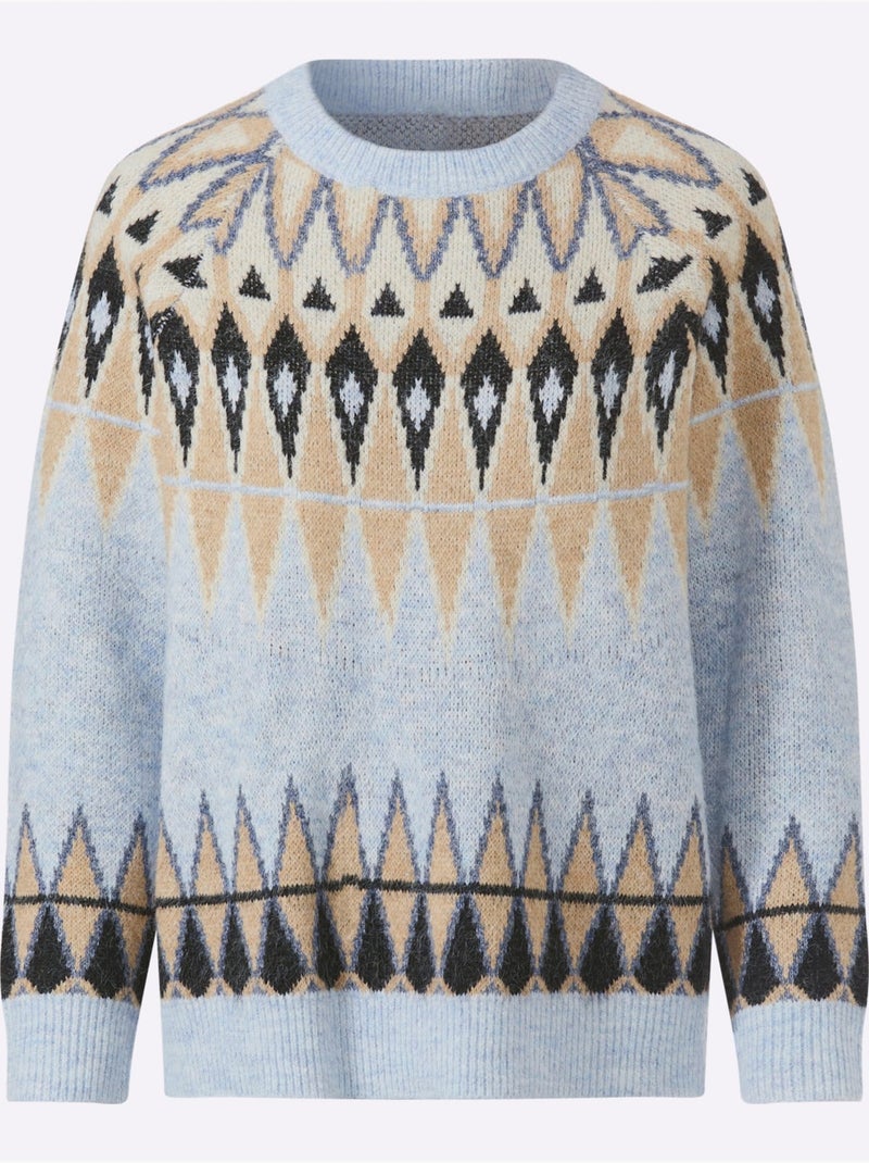 Pull norvégien joli motif norvégien - taille standard - helline Bleu Beige - Kiabi