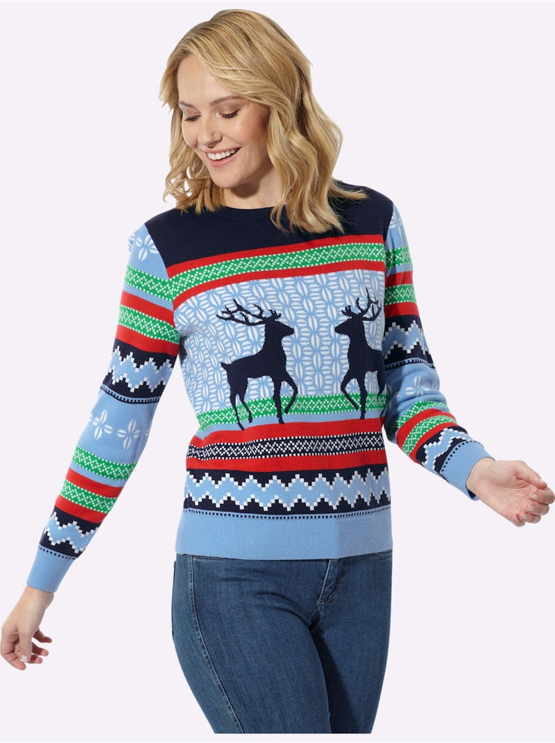 Pull norvégien joli motif norvégien - taille standard - moda vilona Bleu marine - Kiabi