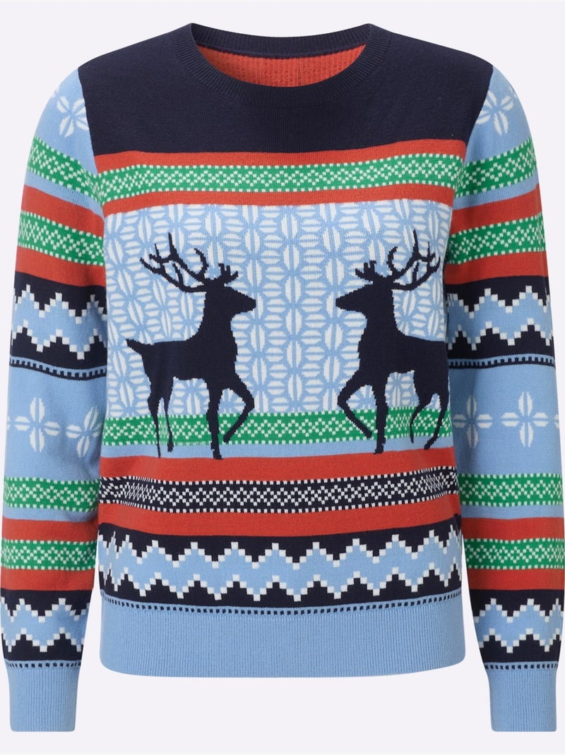 Pull norvégien joli motif norvégien - taille standard - moda vilona Bleu marine - Kiabi