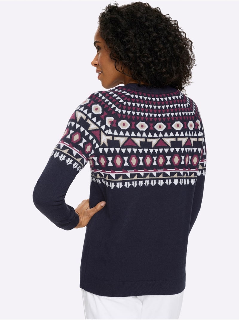 Pull Norvégien Manches Raglan - Taille Standard - Moda Vilona Ecru/Marine - Kiabi