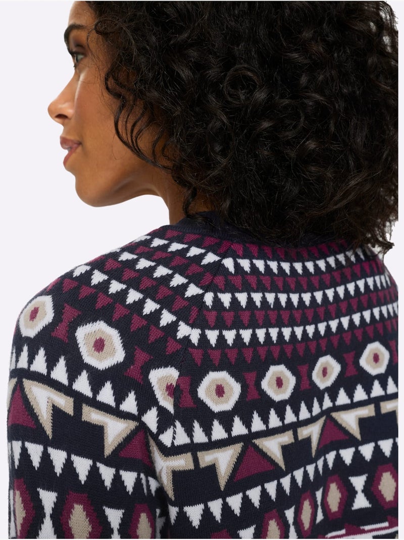 Pull Norvégien Manches Raglan - Taille Standard - Moda Vilona Ecru/Marine - Kiabi